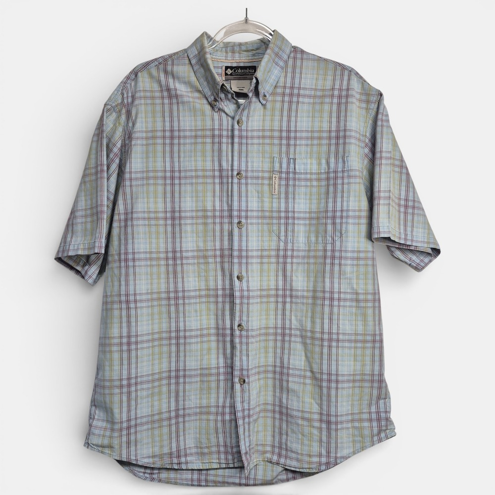 Columbia Sportswear Mens Large Blue Plaid Short Sleeve Button Down Shirt AM7145